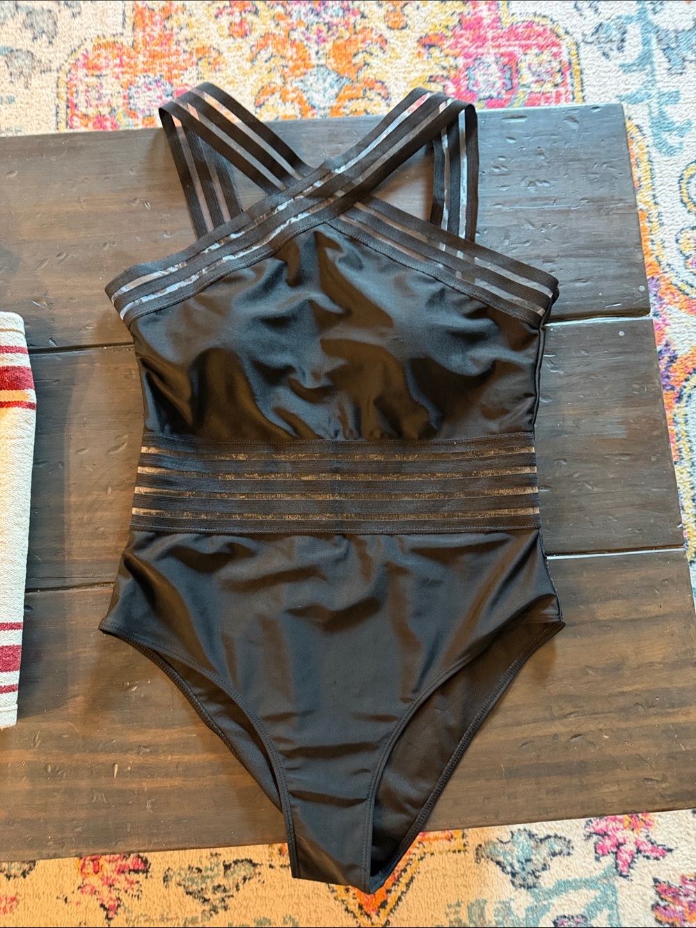 Black Crisscross Mesh-Detail One-Piece Swimsuit - Women Swim - Picture 5 of 5